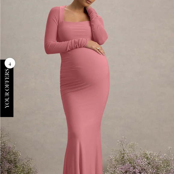 Club L London Abeam blush pink maternity maxi dress with sheer sleeves - Picture 6 of 8